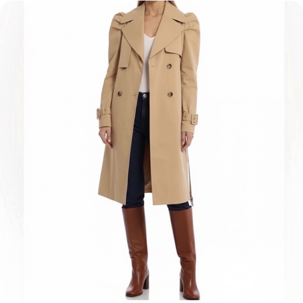 Avec Les Filles -women’s Tan trench coat belted double breast cotton blend SZ XS - Picture 1 of 9